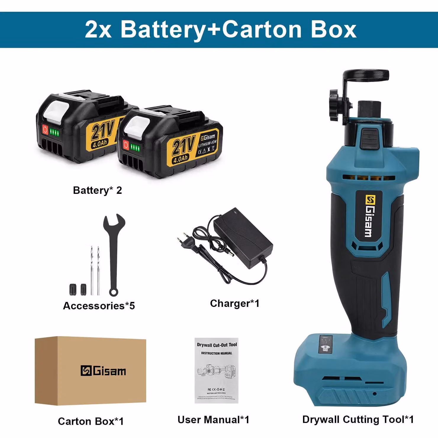 Strumento elettrico per tagliare pannelli di cartongesso - Tagliacarte rotativo senza fili - Motore brushless - Batteria da 18V - Include 2 batterie - Adatto per cartongesso, legno e plastica