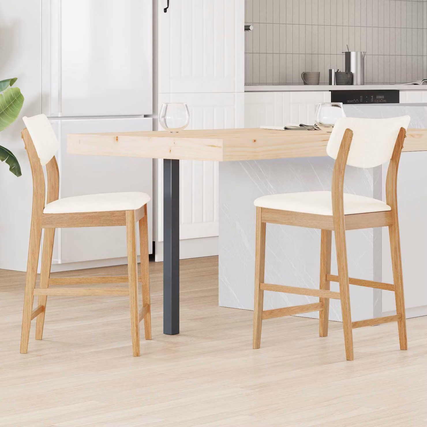 Set di 2 sedie da pranzo vidaXL in legno di gomma naturale, stile moderno, L/P/H: 48 x 49 x 95 cm