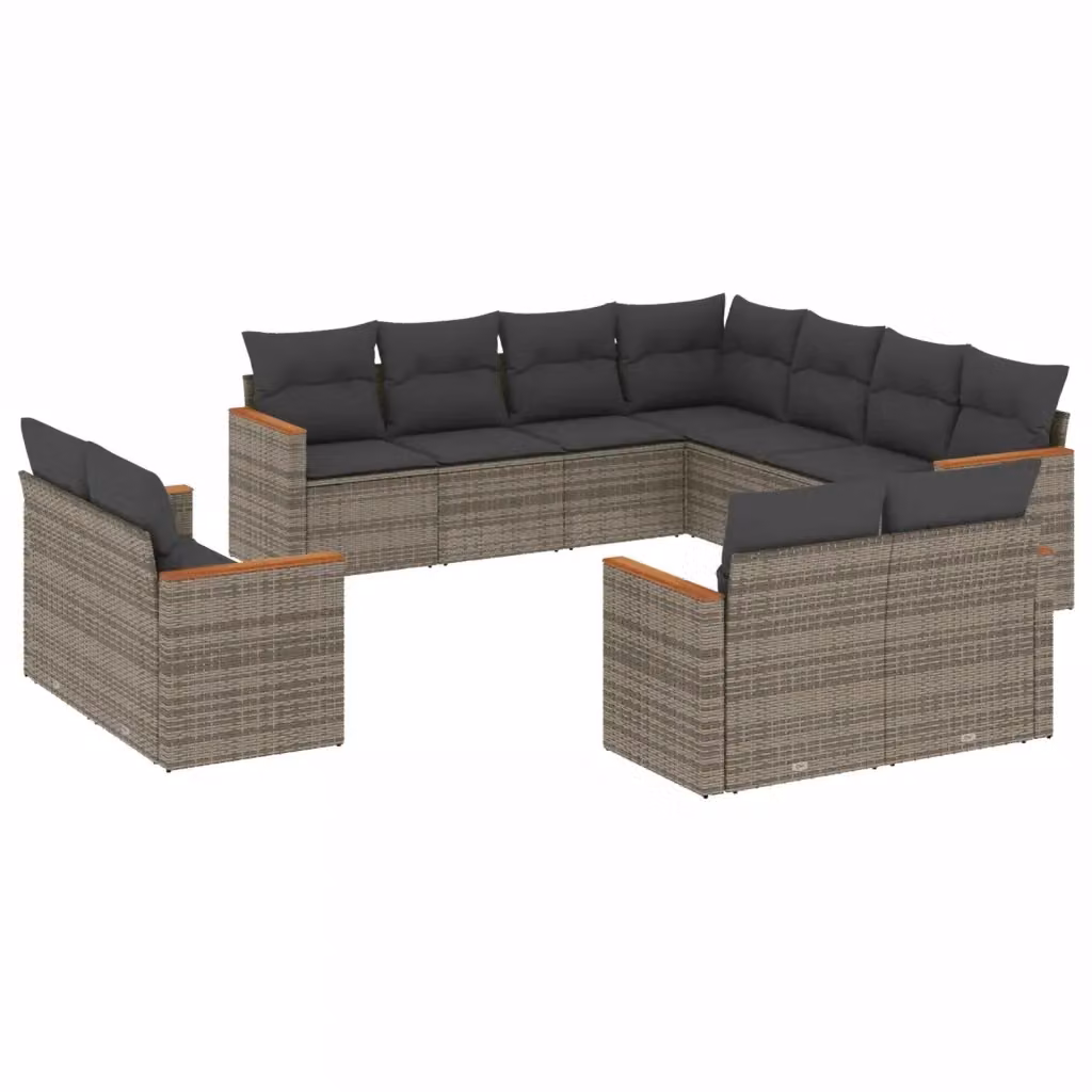Set di divani da giardino VIDAXL in polyrattan grigio con cuscini, 11 pezzi – 2