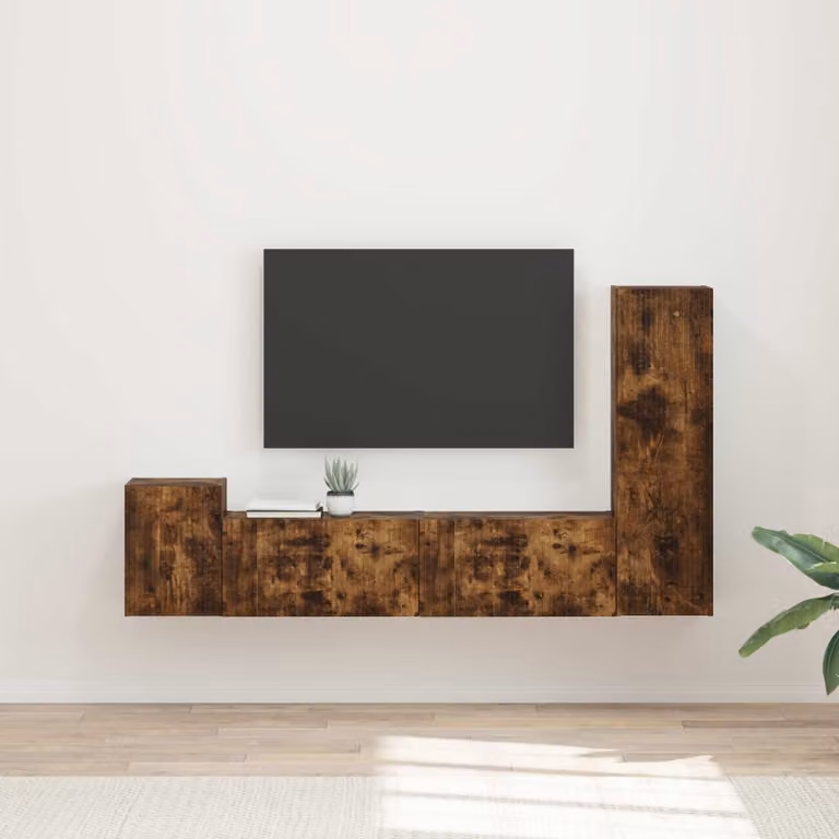 Set mobile TV moderno vidaXL in 4 pezzi color rovere fumé in legno MDF per soggiorno