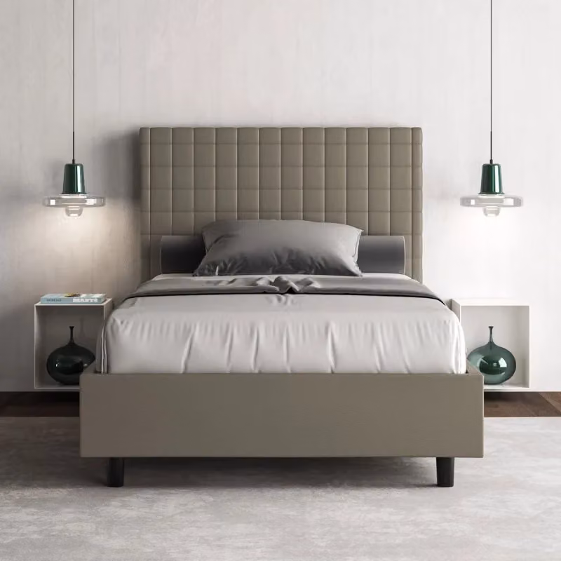 Letto matrimoniale francese Sunny Ityhome imbottito con contenitore in similpelle color cappuccino L/P: 140 x 190 cm – 2