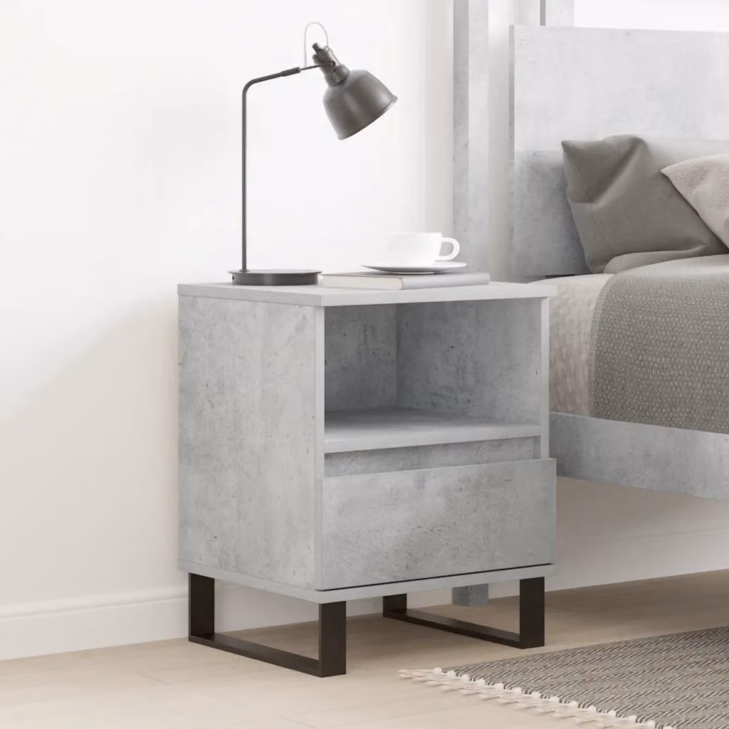 Comodino moderno vidaXL in legno e metallo grigio, sospeso a parete, L 40 x P 35 x H 50 cm