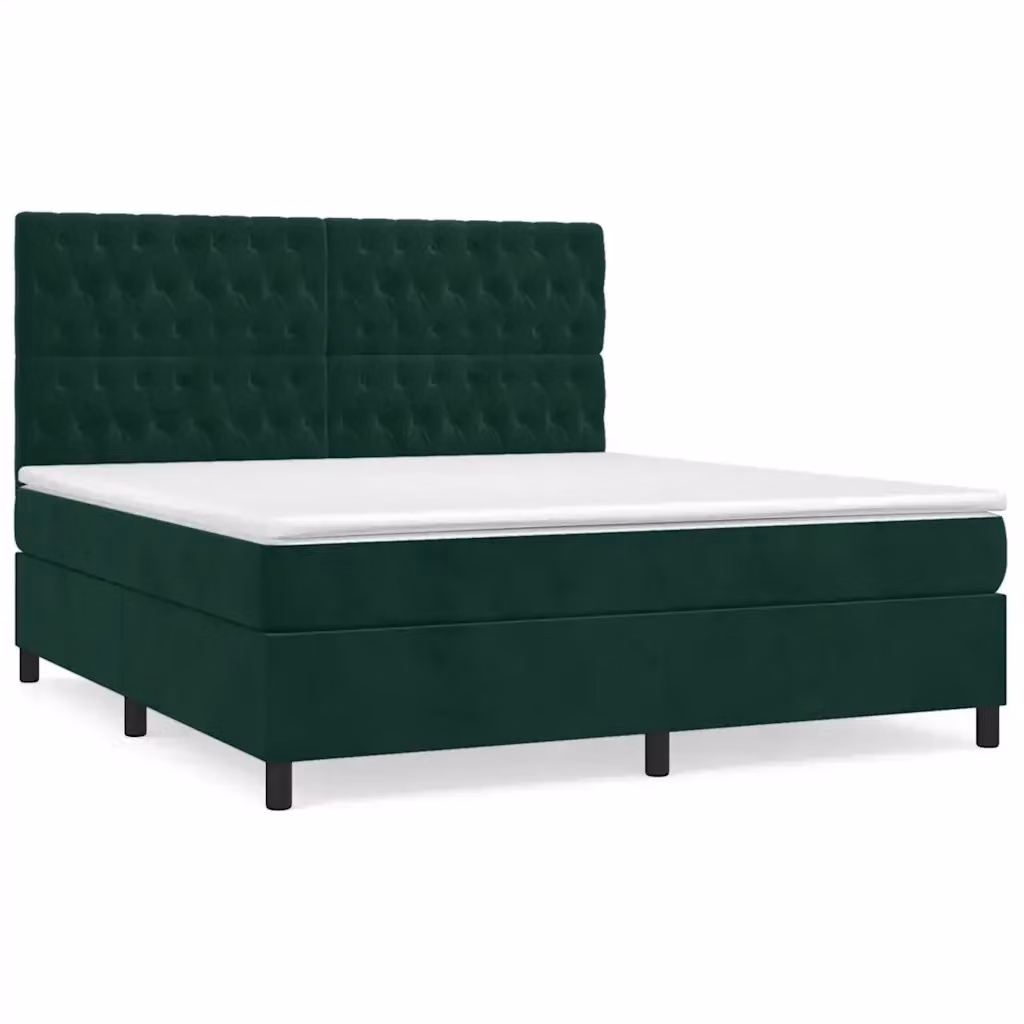 Letto Ibrido vidaXL con Giroletto a Molle e Materasso in Velluto Verde Scuro e Bianco L/P: 180 x 200 cm – 2