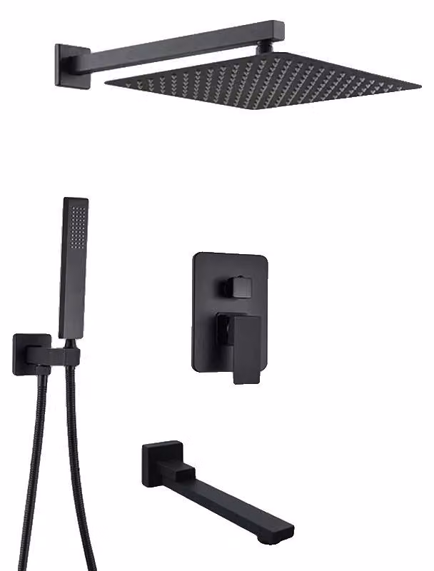 Sistema doccia, struttura in ottone, design a tre maniglie, 3 vie, 12 pollici
