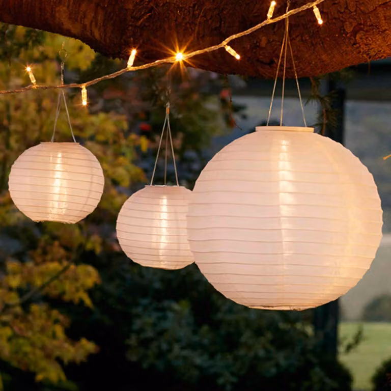 Set di 3 lampioni solari a LED, colore bianco, resistenti alle intemperie, altezza 20-40 cm