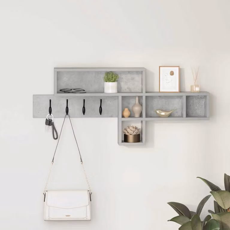vidaXL Appendiabiti a muro moderno in MDF Grigio cemento L: 100 cm, P: 12 cm, H: 43,5 cm