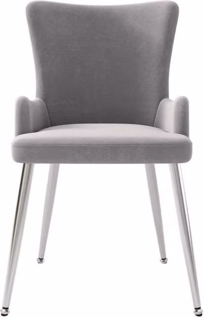 Set di 6 Sedie da Pranzo in Velluto Grigio con Gambe in Metallo Argento