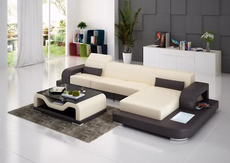 Ledersofa mit USB Wohnlandschaft Ecksofa Eck Garnitur Couch Design Sofa G8006C