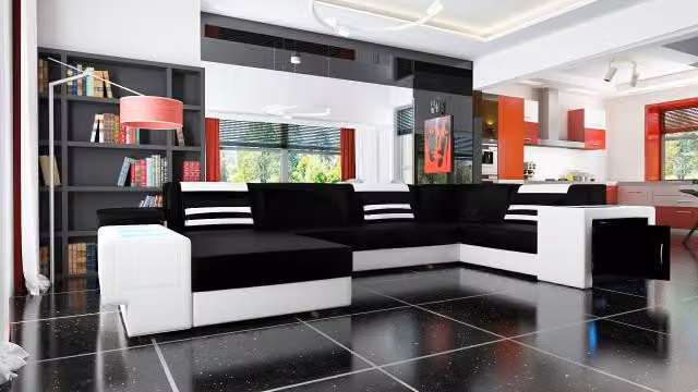 Divano angolare in pelle imbottita, modello "Eck Stoffa Leder", parte di una composizione salotto, dimensioni extra large (XXL), marca BIGSOFA