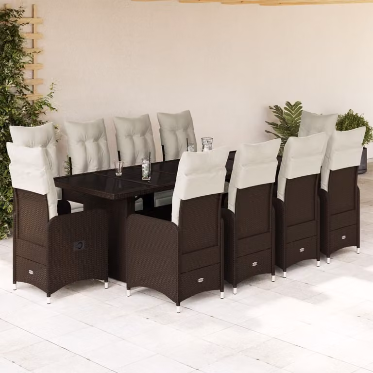 Maison Exclusive - Set Bistrò da Giardino 11 pz con Cuscini in Polyrattan Marrone