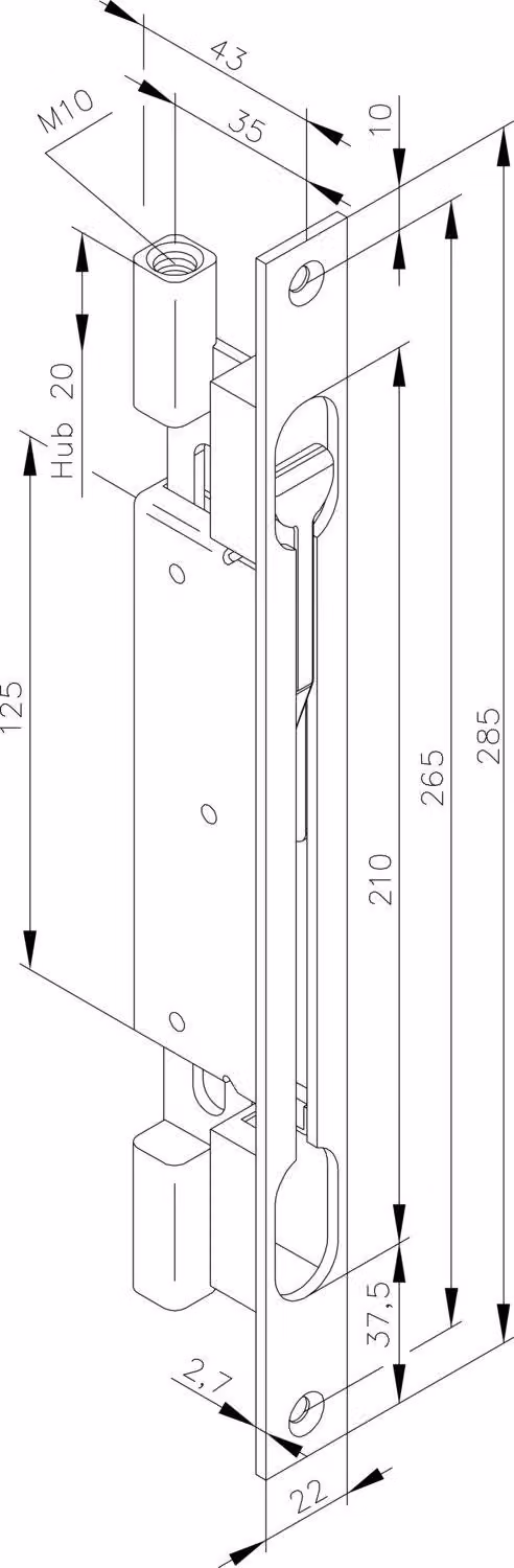 FUHR Maniglia per porta con base a bullone 35 mm piastra da 22 mm piastra da 285 mm STA telaio a F zincato - BK345K22A