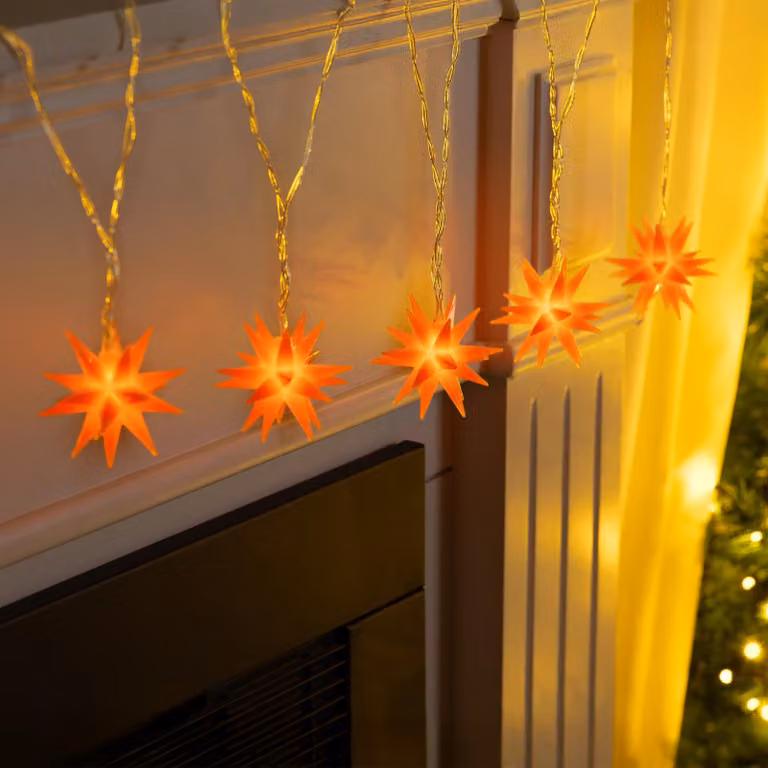 Fata LED stelle arancione 5 LED bianco caldo 6 cm Ø timer