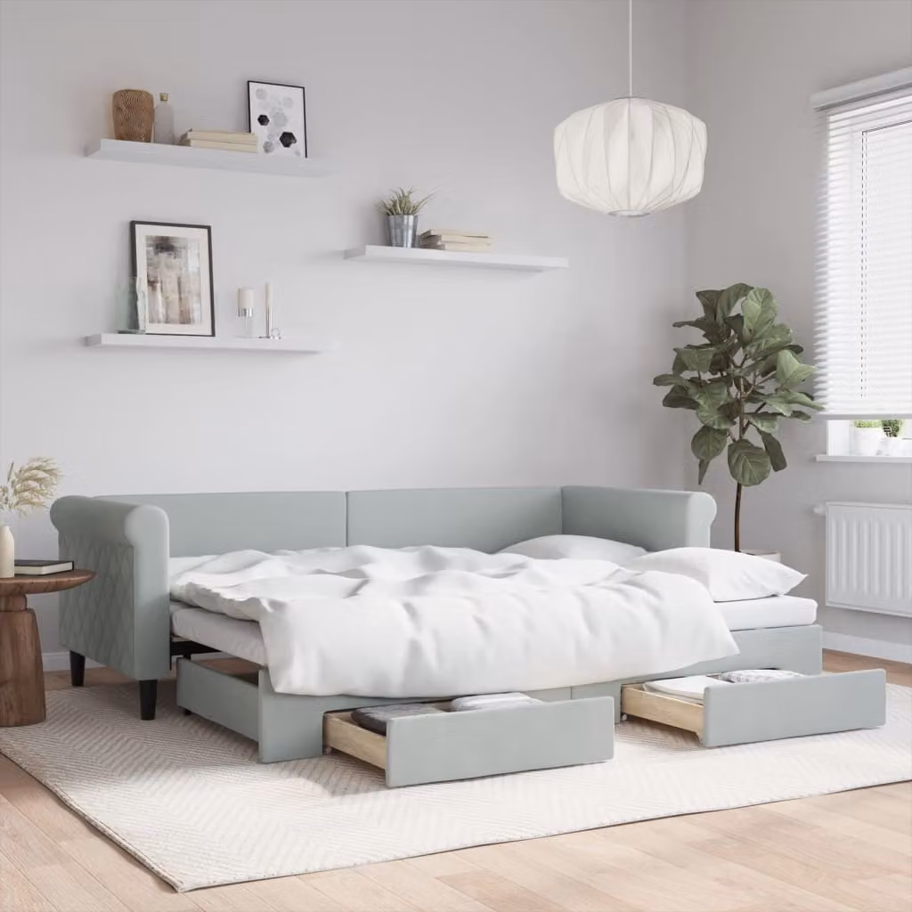 vidaXL Divano Letto Moderno con Cassetti in Velluto Grigio L: 200 cm, P: 80 cm, H: 68 cm