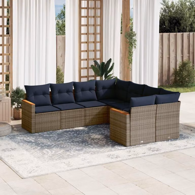 Maison Exclusive - Set di 8 divani da giardino con cuscini, grigio, polyrattan