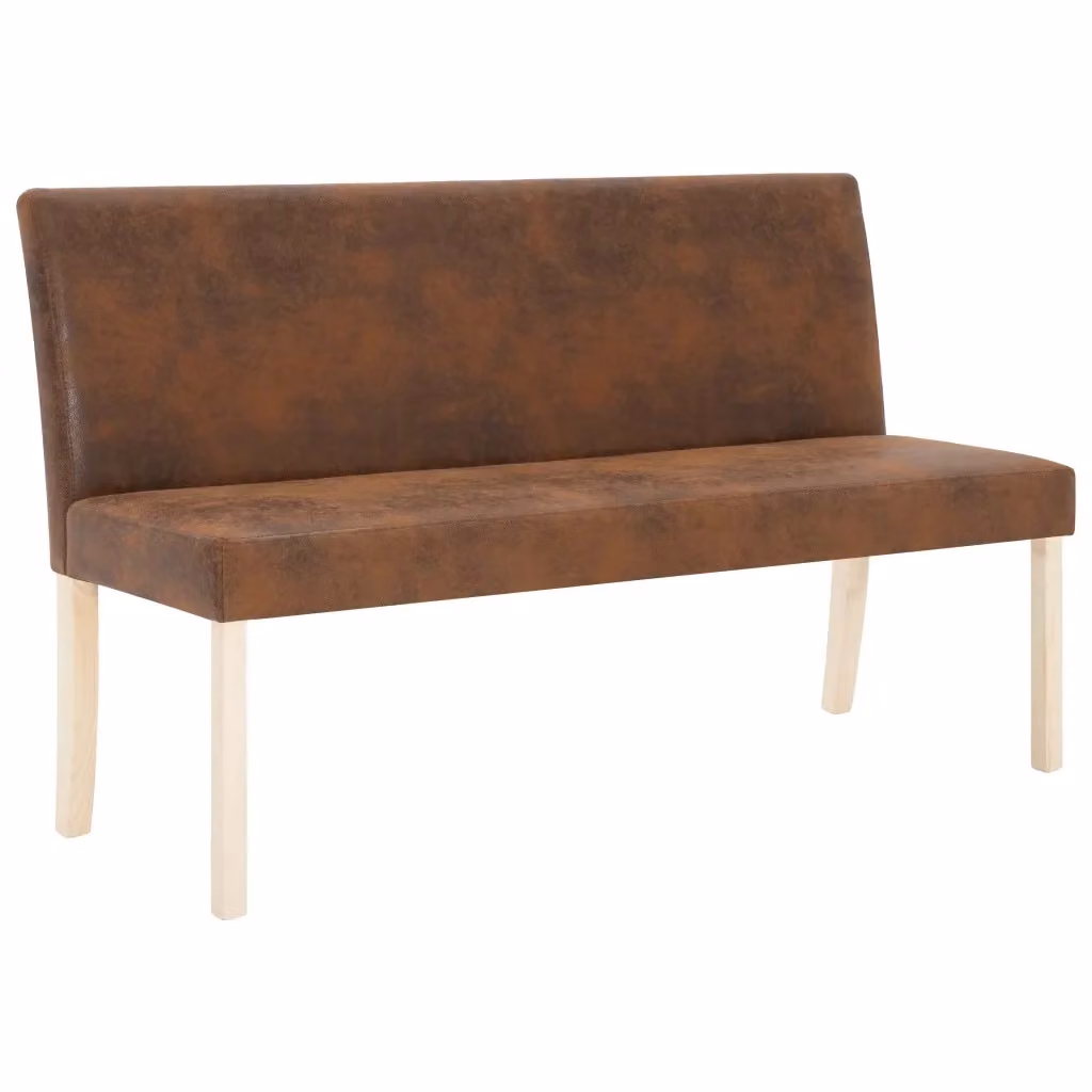 vidaXL Panca in Legno di Pino e Pelle Scamosciata Artificiale Marrone, L: 139,5 cm – 2