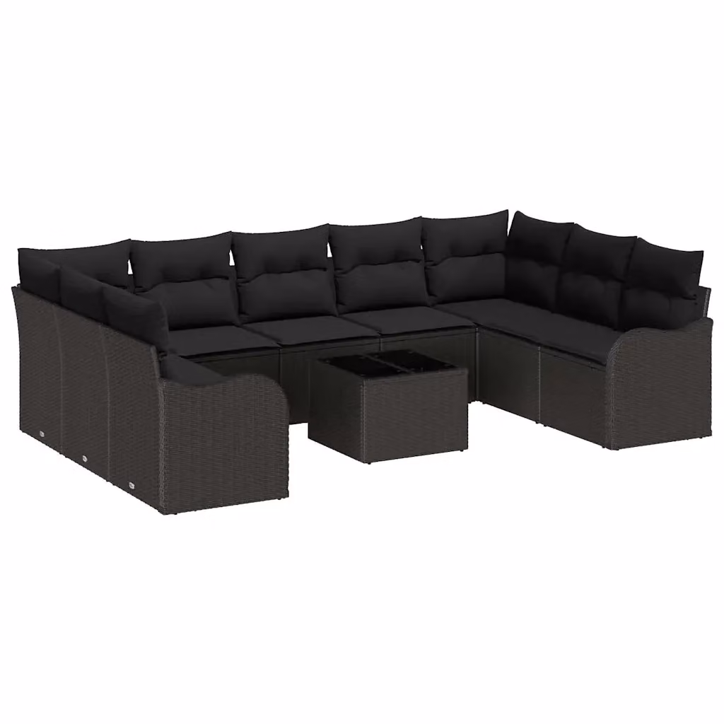 Set Divano da Giardino Moderno vidaXL in Polyrattan Nero con Cuscini e Tavolino da Esterno 10 Pezzi – 2