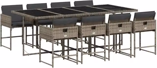 Set da Pranzo da Giardino 9 pz | Set Salotto da Giardino con Cuscini in Polyrattan Grigio