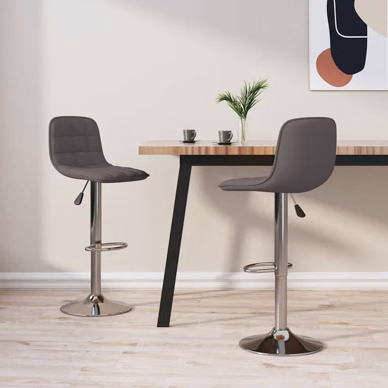 Set di 2 sgabelli da bar vidaXL moderni in tessuto grigio con seduta girevole a 360 gradi