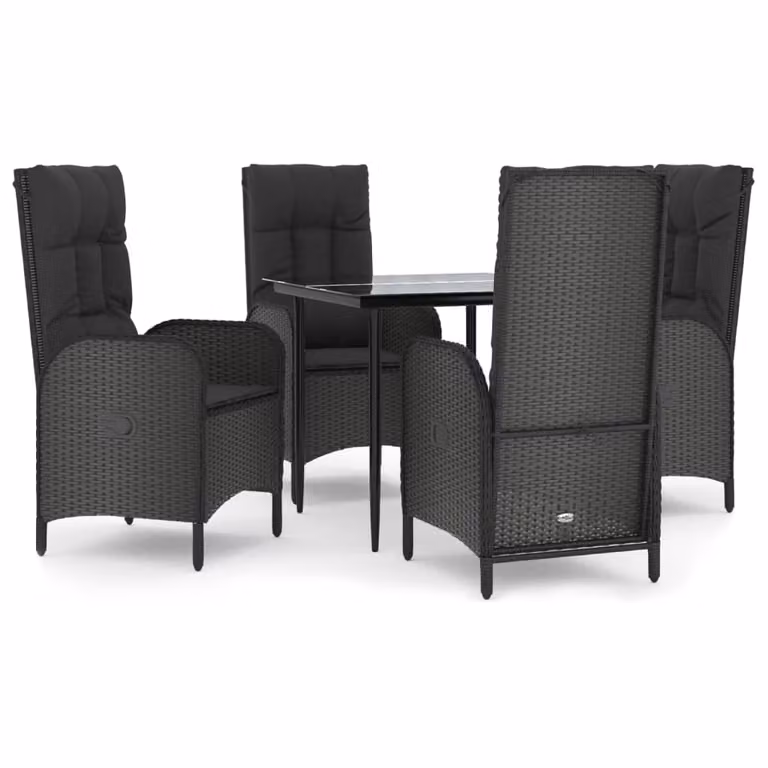 vidaXL set da pranzo da giardino a 5 pezzi con cuscini in rattan nero