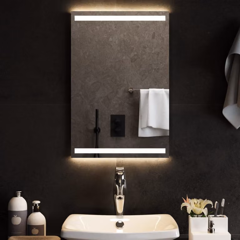 Specchio da bagno con luci LED vidaXL, rettangolare, nero, L: 40 cm, H: 60 cm