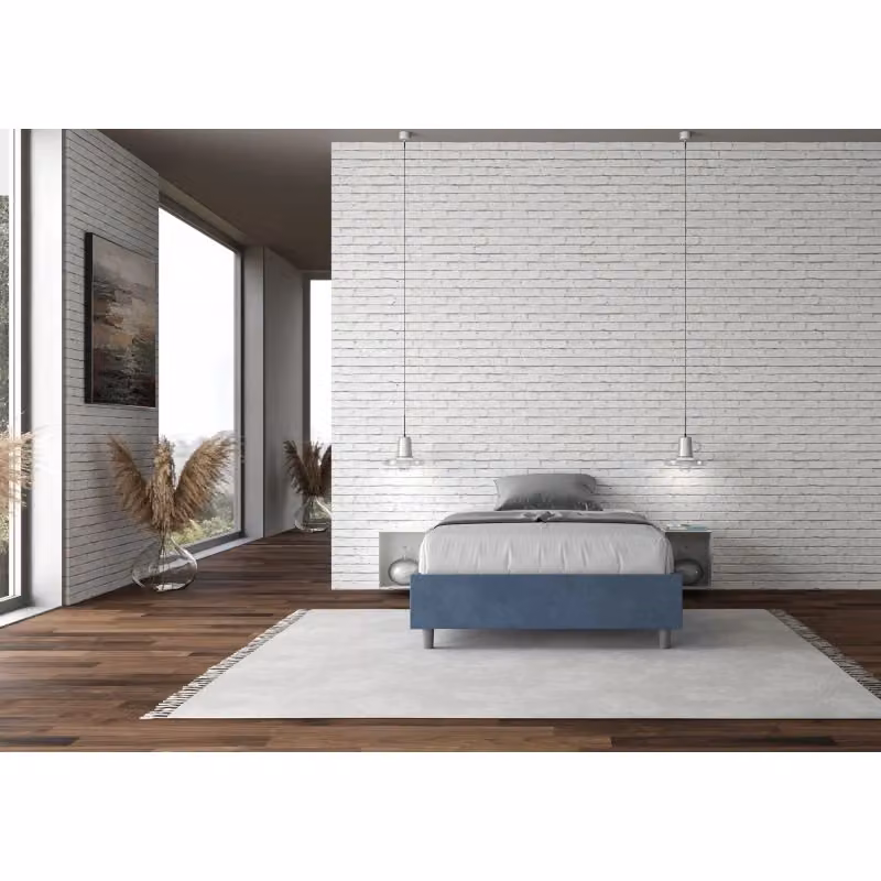 Letto Sommier Matrimoniale Francese Azelia Ityhome con Contenitore in Microfibra Blu L/P/H: 140 x 210 x 39 cm – 2