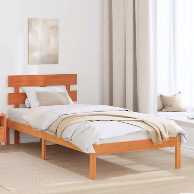 Struttura letto con giroletto in legno massello di pino marrone L 100 x P 200 cm