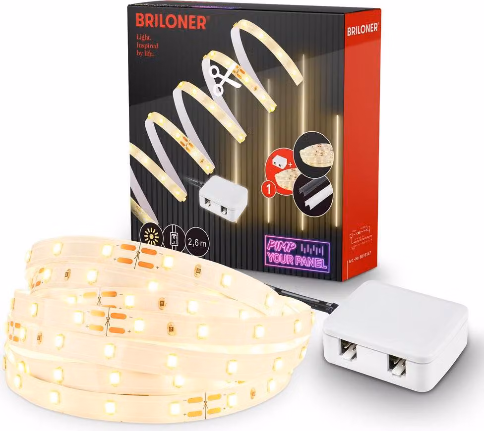 Briloner Pimp your Panel, set iniziale Striscia LED 2,6 m, interruttore a cavo, on/off