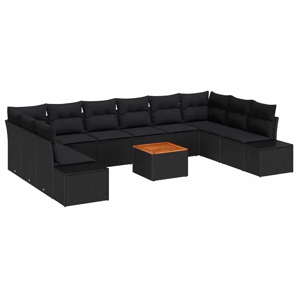 Set Divano da Giardino vidaXL a forma a U composto da 11 pezzi in Polyrattan Nero con Cuscini e Tavolino da Caffè – 2