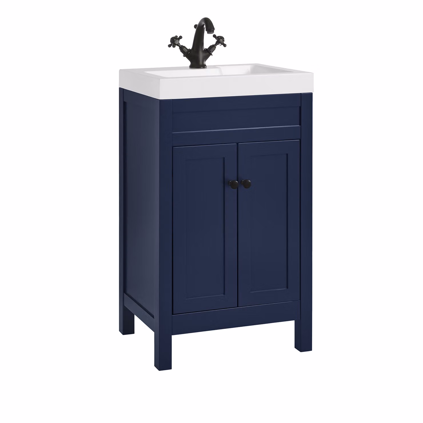 Mobile Bagno Blu Marino da 500mm con Lavabo e Maniglie Classiche Rotonde Nere - Warwick