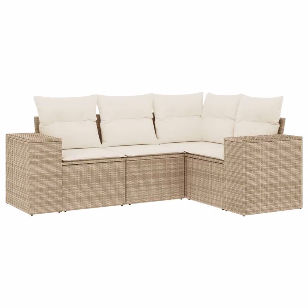 Set Divano da Giardino 4 pz con Cuscini Beige in Polyrattan