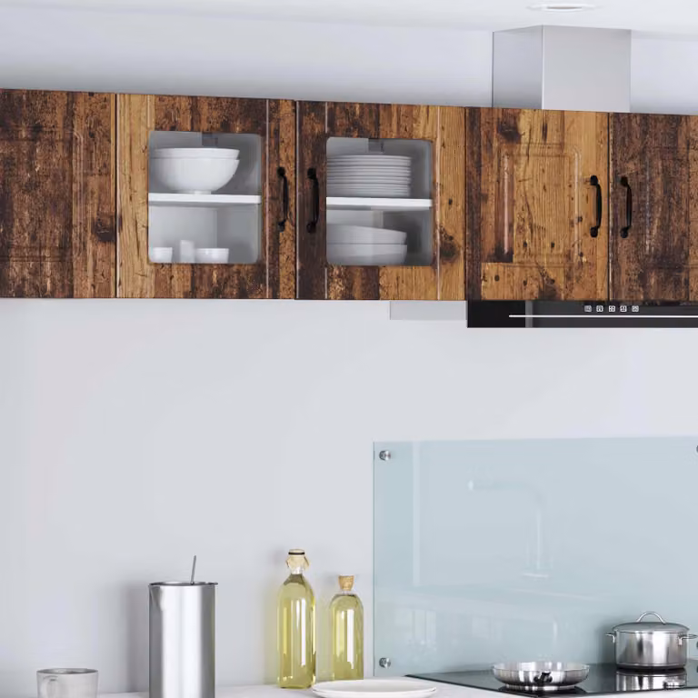 Set di 2 mobili a parete PORTO vidaXL in legno marrone con ante in vetro per cucina