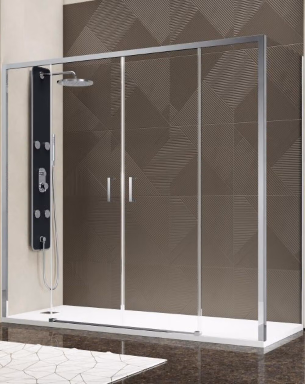 Cabina doccia 75x145 cm altezza 200cm 1 vetro fisso + ap. 4 cristalli Centrale Easy Entrance, cristallo trasparente - FRASCIO