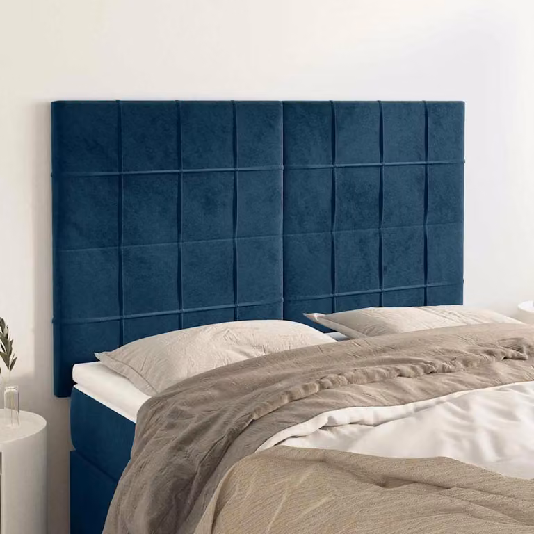 Testiera per letto vidaXL in velluto blu scuro, L: 144 cm, P: 5 cm, H: 118/128 cm