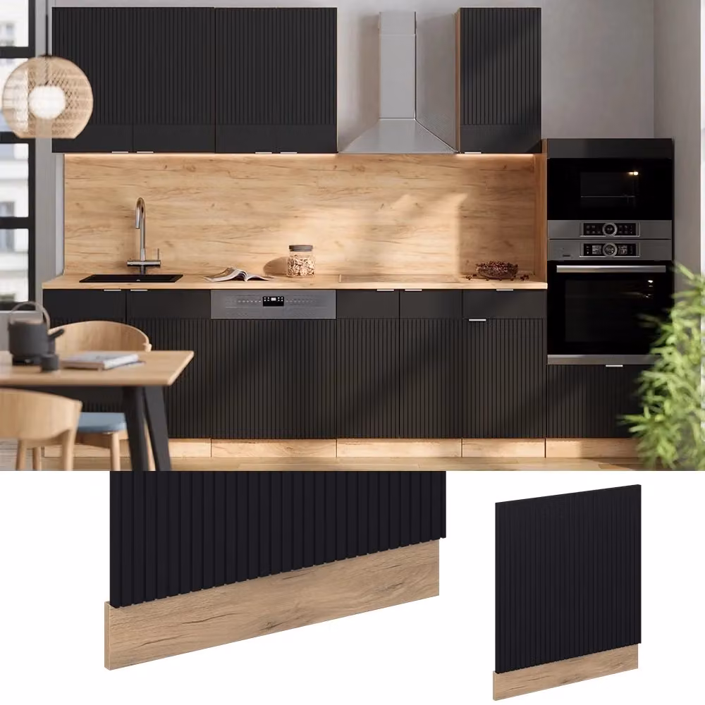 Pannello frontale Vicco Fame-Line Nero rigato e Rovere dorato con PL Antracite, Larghezza: 60 cm – 2