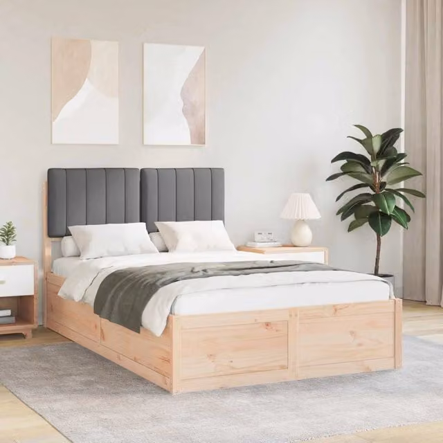 Letto moderno vidaXL con testiera in tessuto grigio e struttura in legno di pino con cassetti L/P/H: 120 x 200 x 125,5 cm – 1