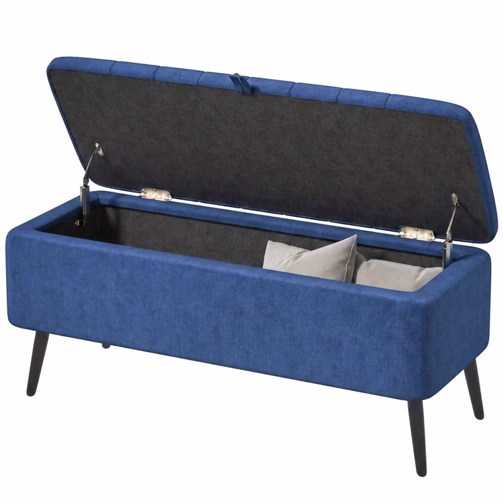 Panca Contenitore Pouf con Poggiapiedi Imbottito Xylo Blu Scuro L: 102 cm, P: 40 cm, H: 44 cm – 2
