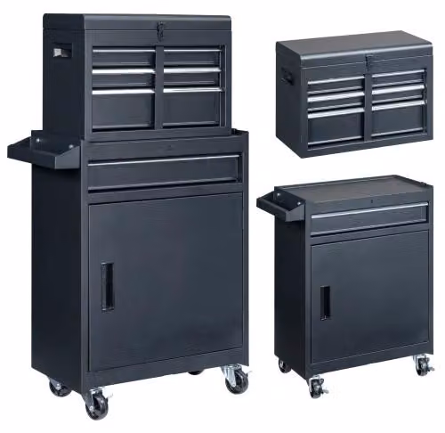 Armadio per utensili in metallo, carrello combinato con cassetti portautensili, carrello da lavoro mobile con 4 cassetti (nero)