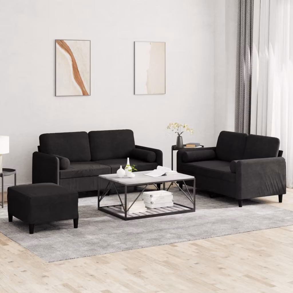 Maison Exclusive - Set divano a 3 pezzi con cuscini in velluto nero
