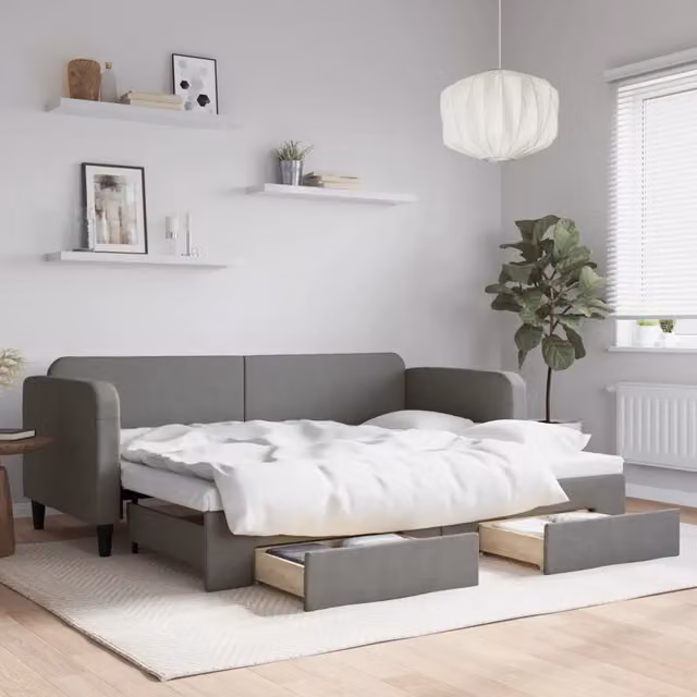 Divano Letto Estraibile Cassetti-Sofa Letto-Daybed Grigio Scuro 80x200cm Tessuto 564221