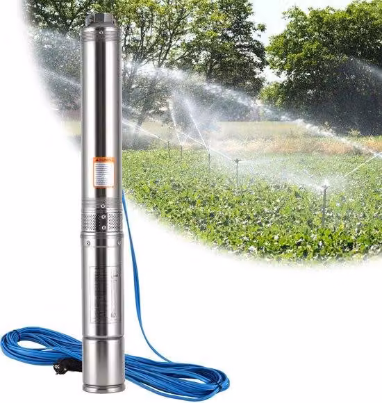 Pompa di sollevamento profonda da 4 pollici, 750W - Pompa di sollevamento da 4 m³/h, doppia pompa - Altezza massima di sollevamento delle acque reflue: 67 metri. Pompa per protezione da sabbia e per tubazioni - con cavo di alimentazione da 20 metri - Pomp