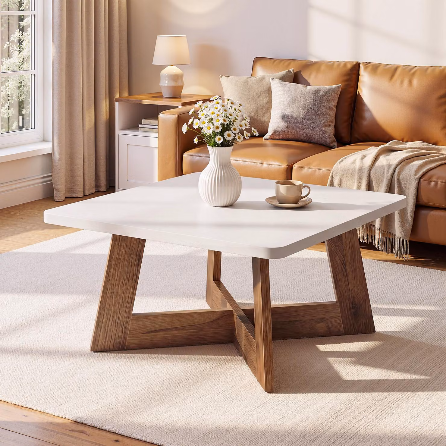 Tavolino quadrato da 80 cm per il soggiorno, piccolo tavolino ausiliario, tavolini moderni in legno, tavolino da caffè basso, tavolino da tè