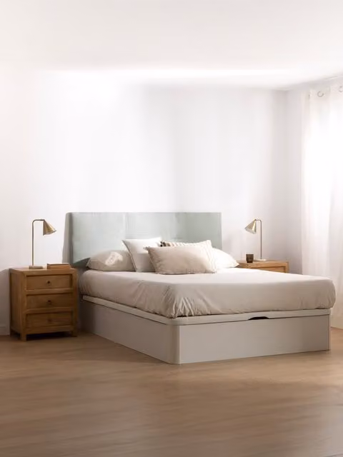 Letto contenitore Larsen Kenay Home imbottito in tessuto bianco L: 150 cm x P: 190 cm