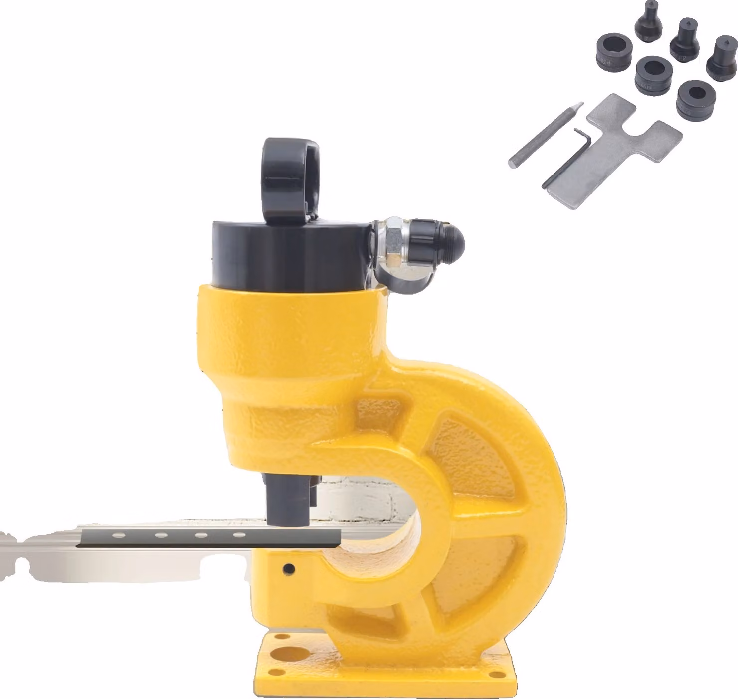 Utensile di punzonatura idraulico, pressione di punzonatura 310 kN, larghezza gola 95 mm, giallo