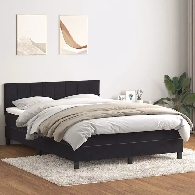 Letto Ibrido vidaXL con Giroletto a Molle e Materasso in Velluto Nero e Bianco L: 160 cm, P: 213 cm