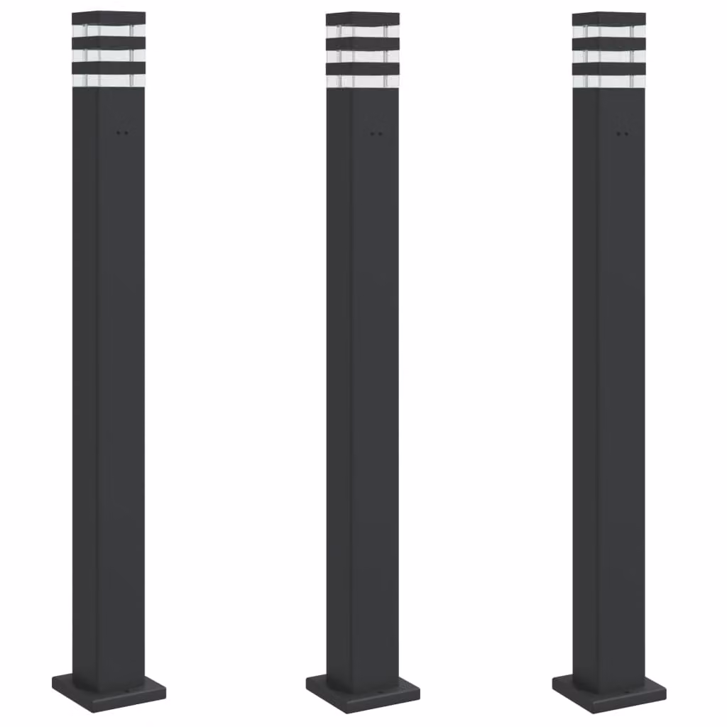 Lampade da Terra per Esterni con Presa 3pz Nere 110cm Alluminio