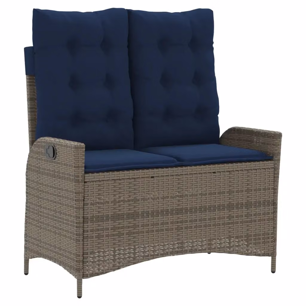 Panca da giardino reclinabile vidaXL in rattan e metallo con cuscini blu e grigi – 2