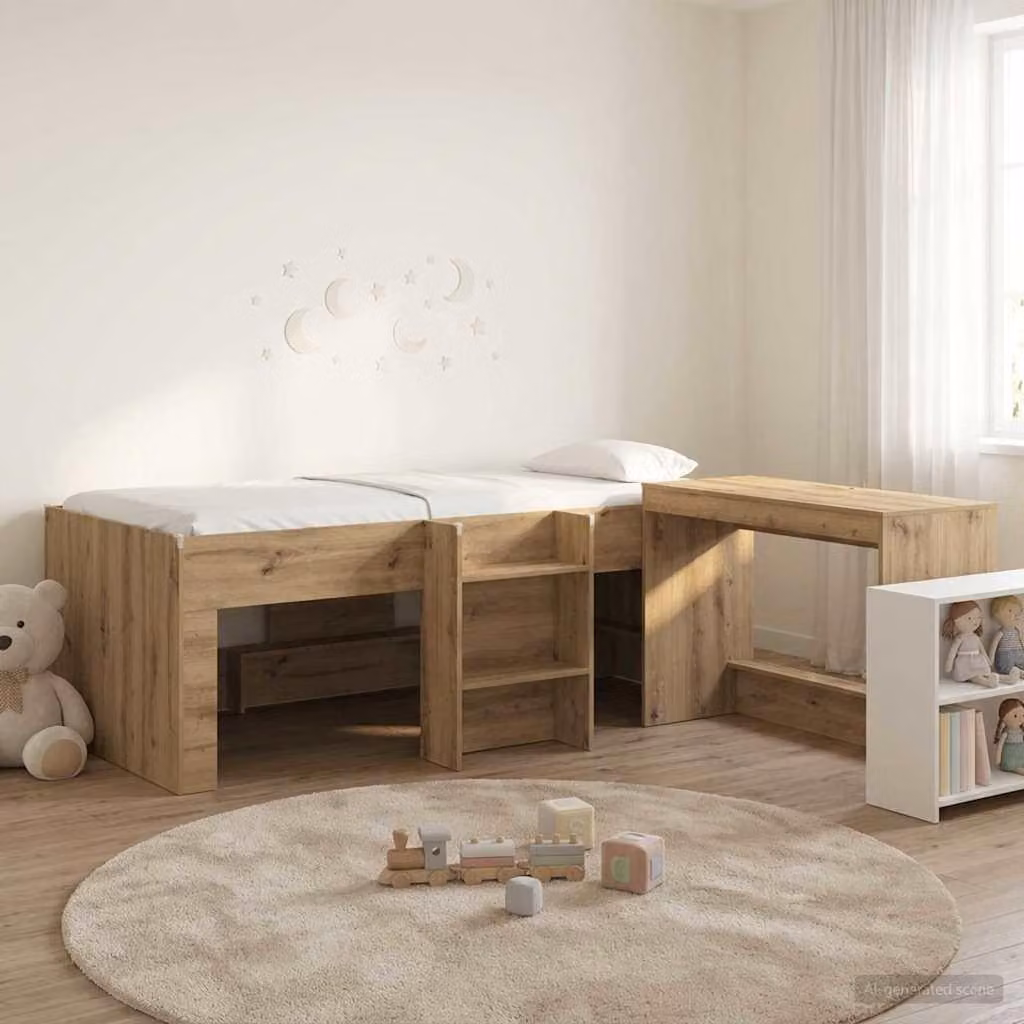 Maison Exclusive - Letto a soppalco con scrivania per bambini, 2 pezzi, finitura "Artisan" effetto legno di quercia