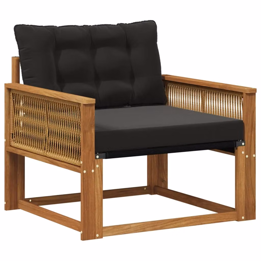 Sedia da giardino moderna vidaXL in legno di acacia massello e textilene nero – 2