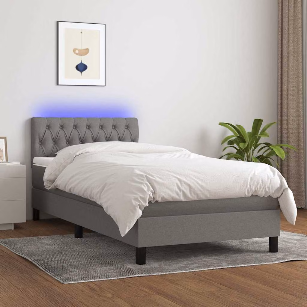 Letto con Materasso a Molle e Illuminazione LED vidaXL in Tessuto Grigio L 90 x P 200 cm – 1