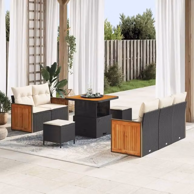 Set Divano da Giardino 8 pz 8-Numero di posti Nero e Crema 3363115